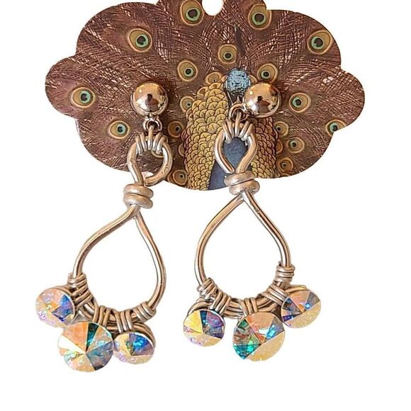 NEW Pierced Silver Three Crystal Twisted Wire Drop Earrings - Picture 2 of 7